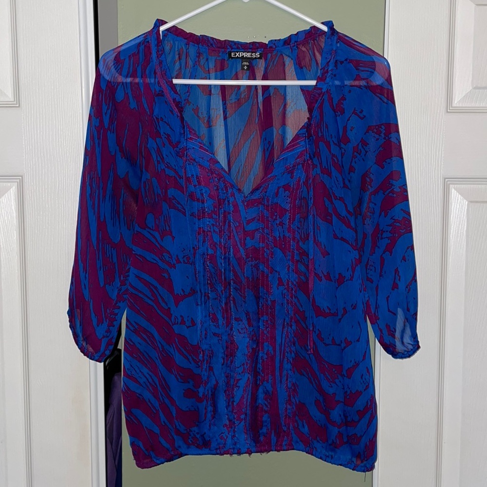 Express Peasant Style Top, Women’s Size Medium, Purple and Blue